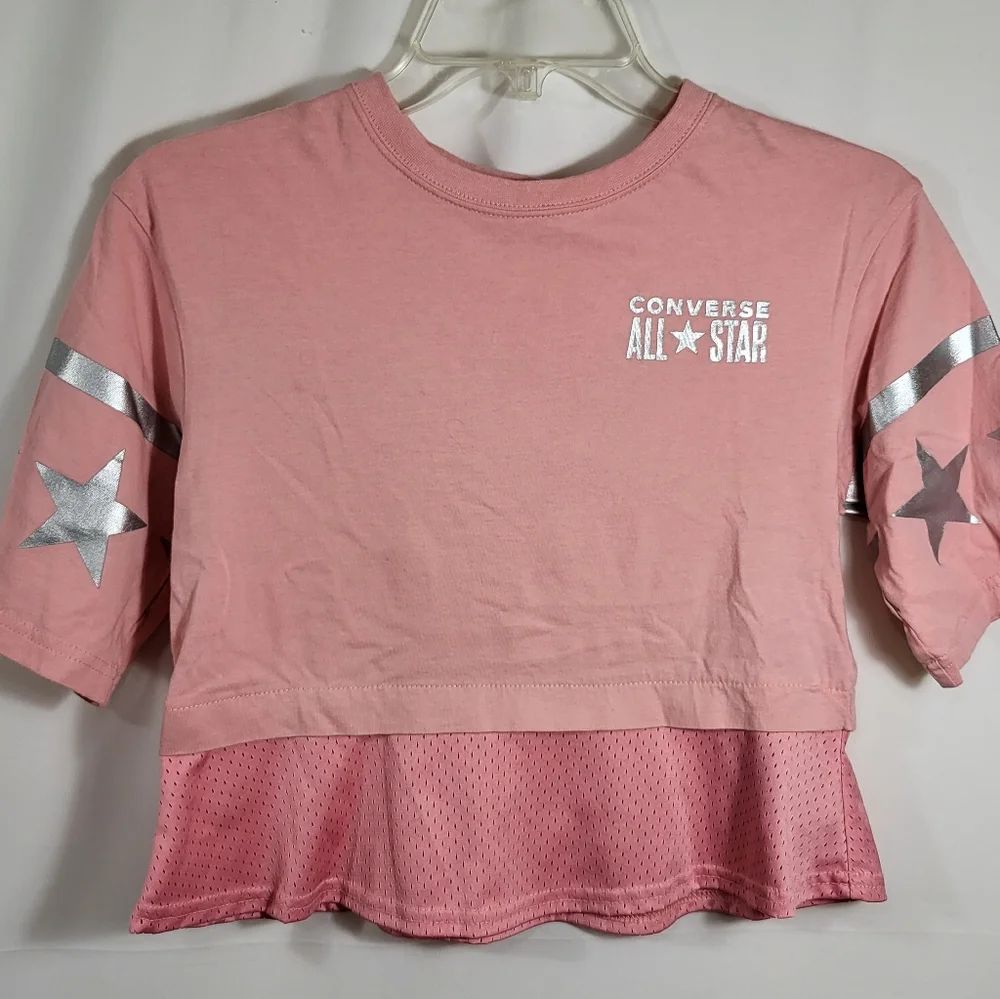 Converse pink top with silver star   girls S  #897